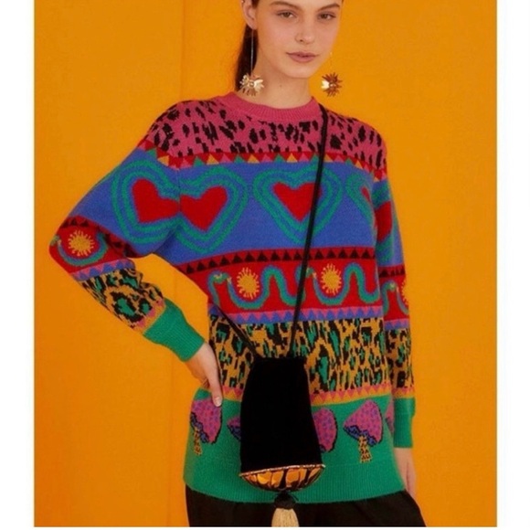Farm Rio GRAPHIC ELEMENTS AINIKA SWEATER multicolored size M - Picture 1 of 11